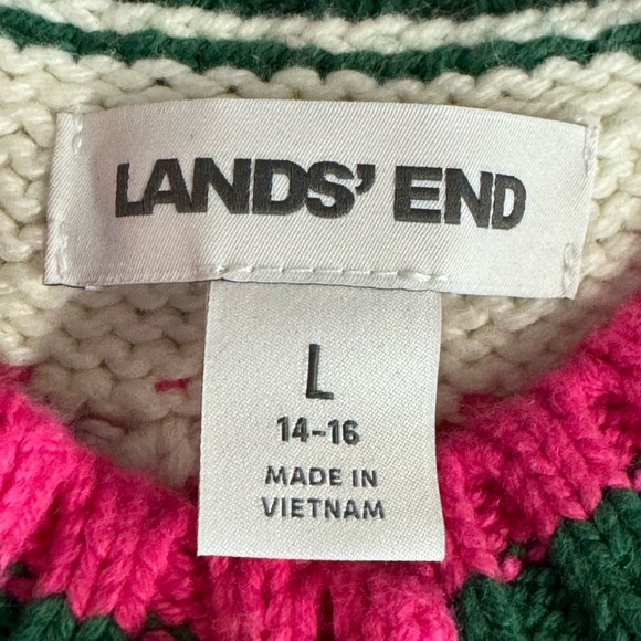 XL Lands End Lofty Birdseye Green and Pink Fair Isle chunky button up cardigan. - Picture 10 of 11